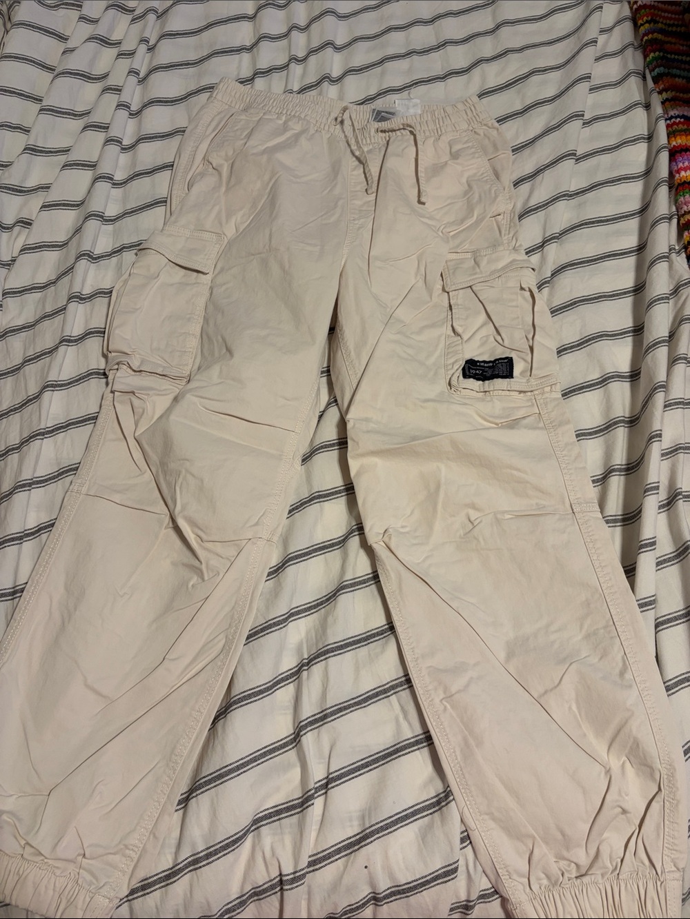 H&M Cream Cargo Jogger Pants with Drawcord Waist